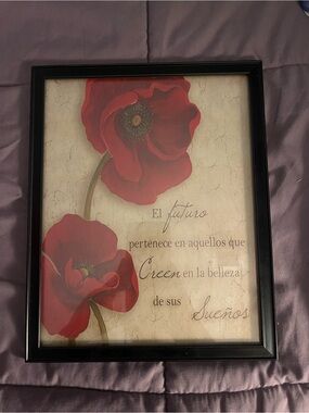 Framed Floral Art Print with Red Poppies